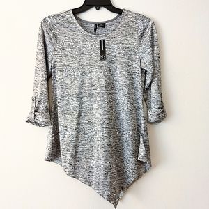 New Directions Silver Sparkly Asymmetrical Blouse